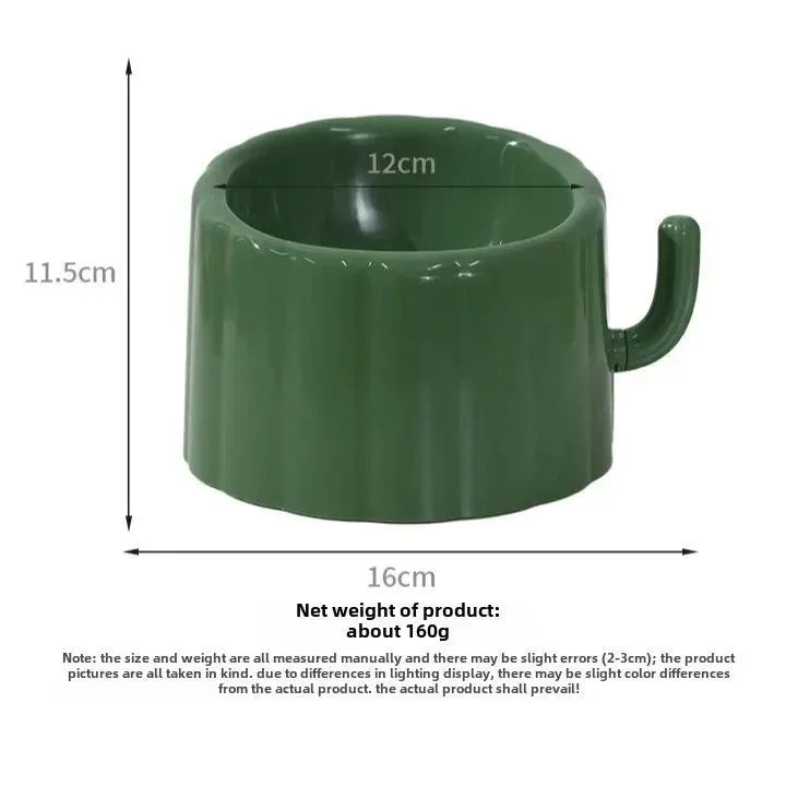 Dark green cat bowl with cactus design, showing wide mouth, heavy base, and anti-slip ring