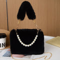 Fashion plush chain crossbody bag in milky white with soft synthetic leather lining and horizontal square shape