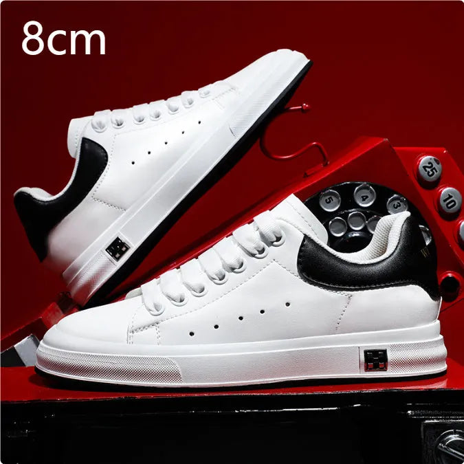 Men's height increasing leisure sneakers, black, 6cm hidden elevator, round toe, lace-up front