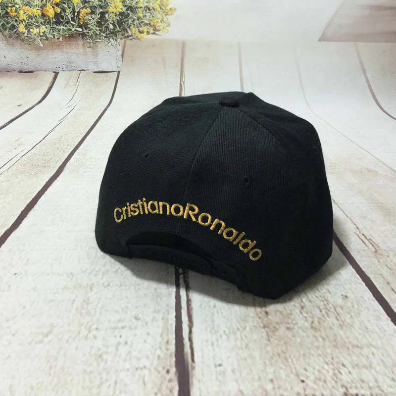 CR7 black cotton baseball cap with big curling brim and high top crown