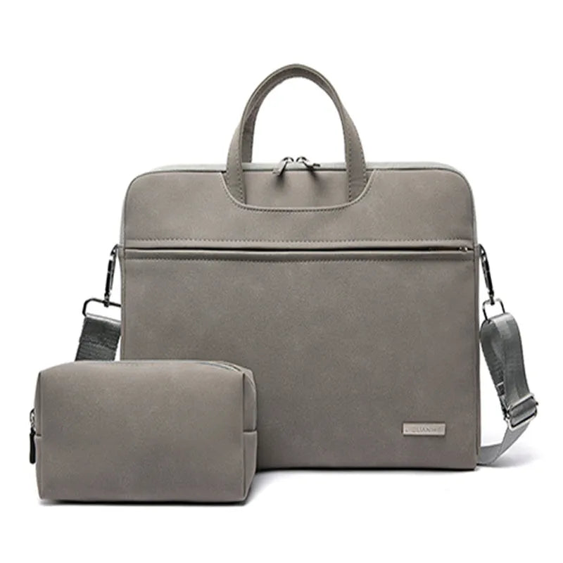 PU leather laptop bag for 13.3 inch MacBook Air with removable shoulder strap, available in black, dark grey, grey, pink