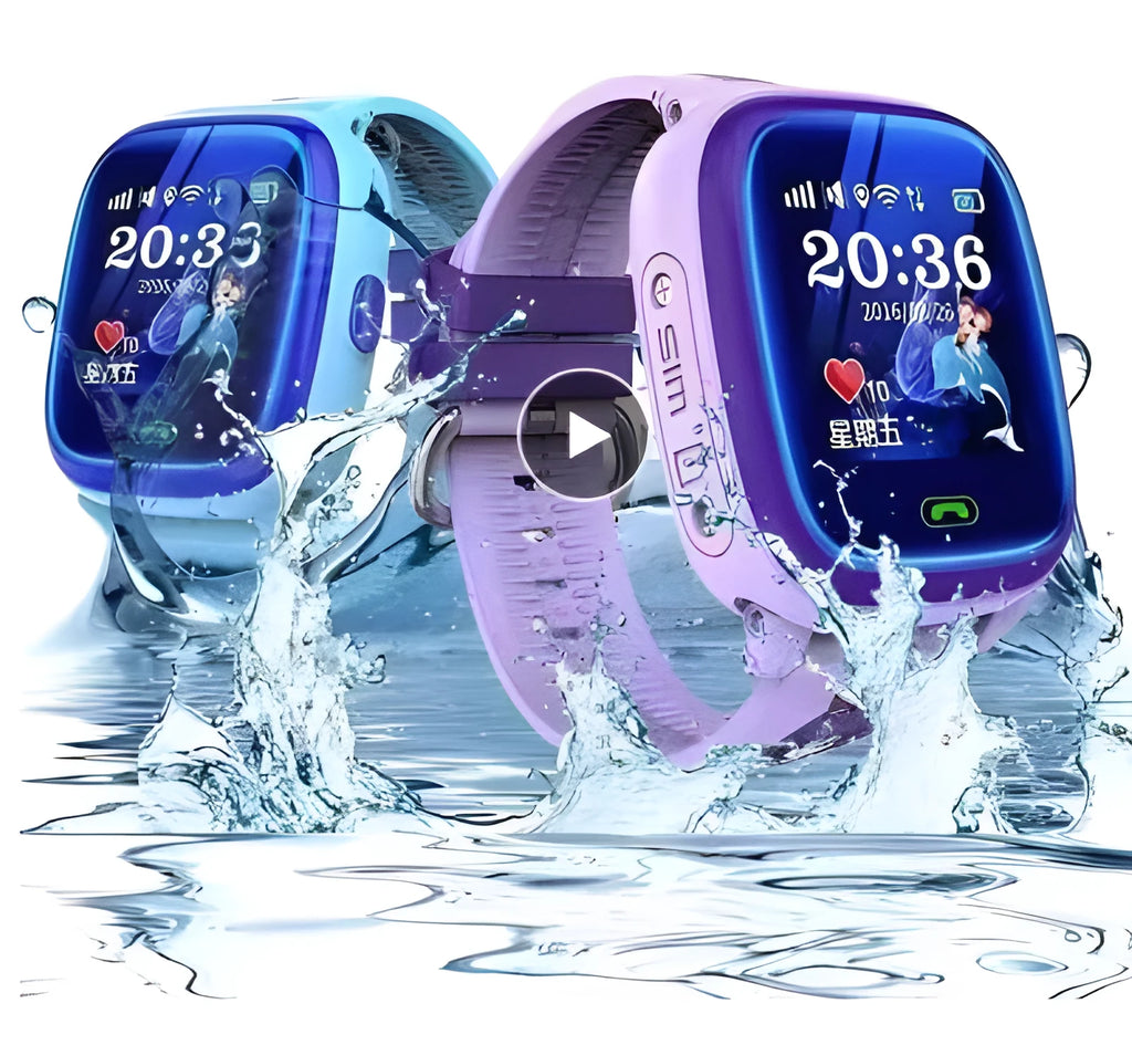 DF25 blue children's waterproof smart watch with touch screen on silicone wristband