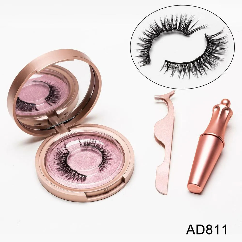 Magnetic eyeliner and false eyelash set with 5 pairs faux mink lashes, applicator tweezers, and storage case with mirror