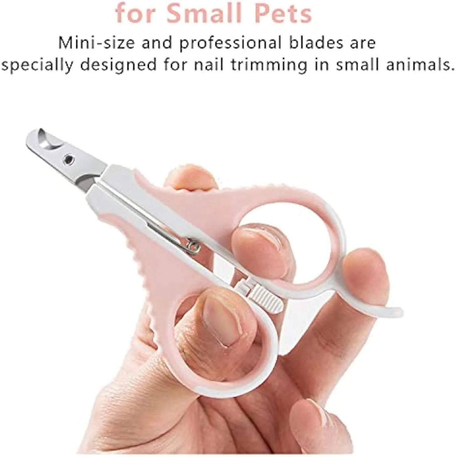 Grey and pink cat nail clippers with safety guard and angled stainless steel blade for small pet grooming