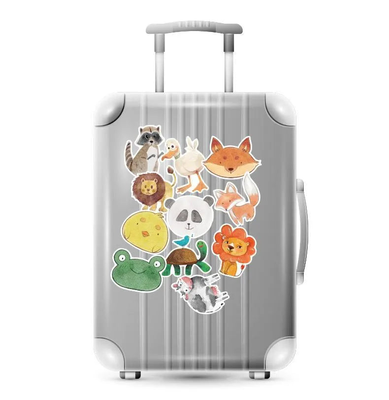 Set of 36 retro beach themed PVC stickers with matte finish, showing surfing and travel designs.