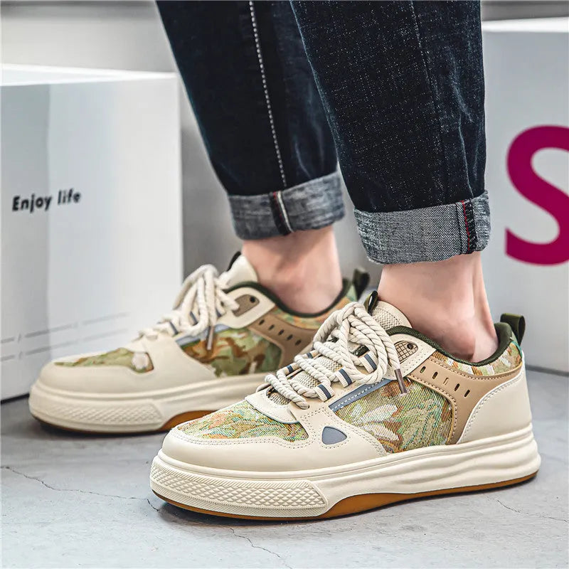 Men's canvas casual shoes in beige colour with flat heel and round toe design