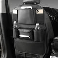 Genuine leather car seat back storage bag in black, grey, green, or brown colour options