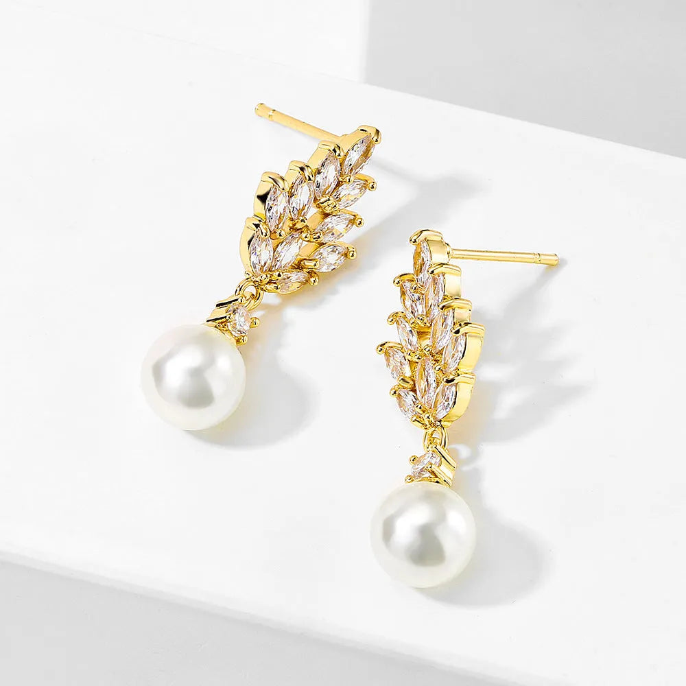 Geometric flower earrings with micro-inlaid zircon stones in gold, platinum and rose gold plating
