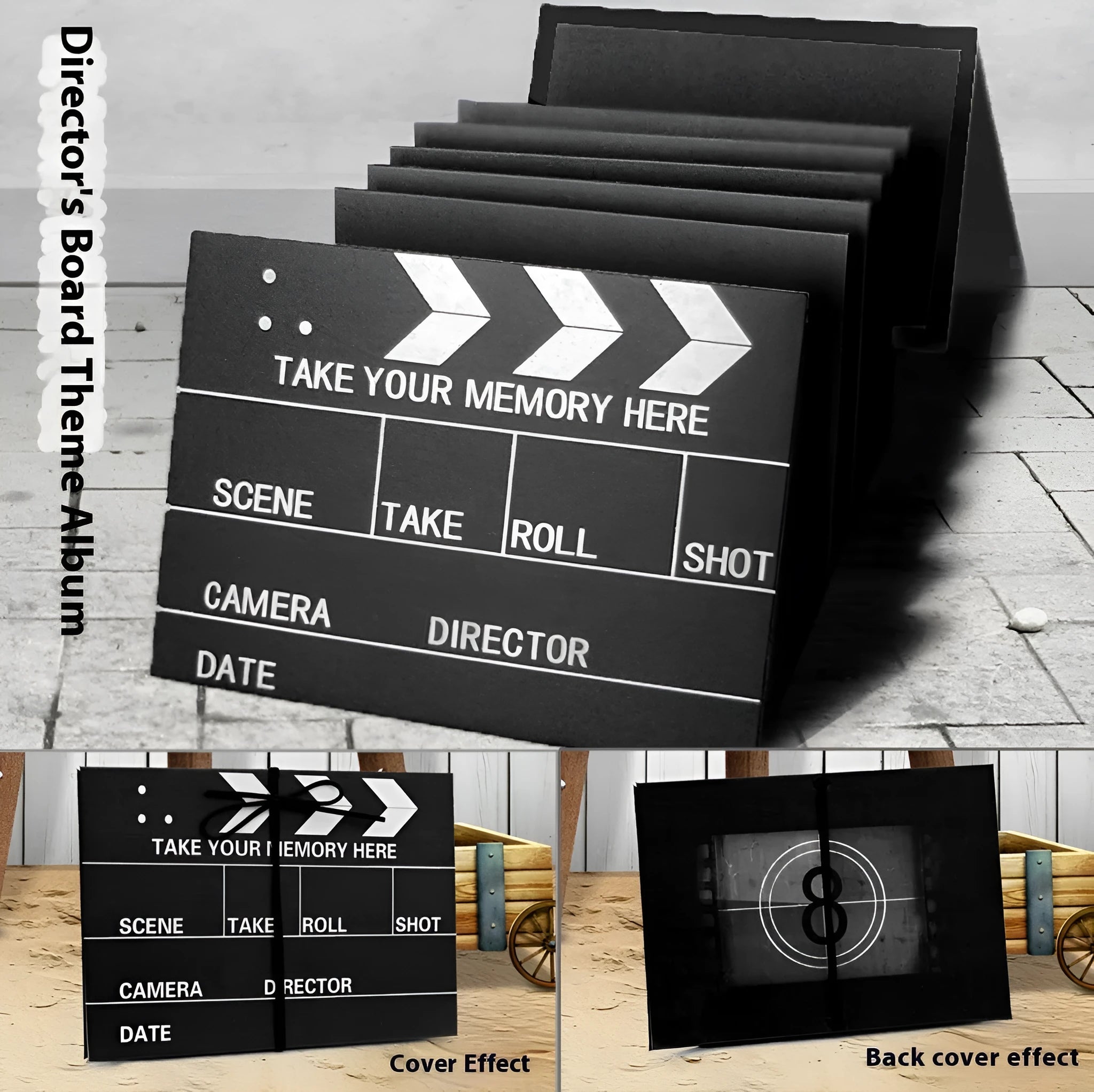 DIY adhesive film guide photo album with 21x15cm cover, 36 pages, kraft paper inner, black colour option
