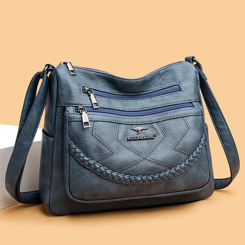 Women's soft PU leather shoulder bag with crossbody strap in horizontal square shape
