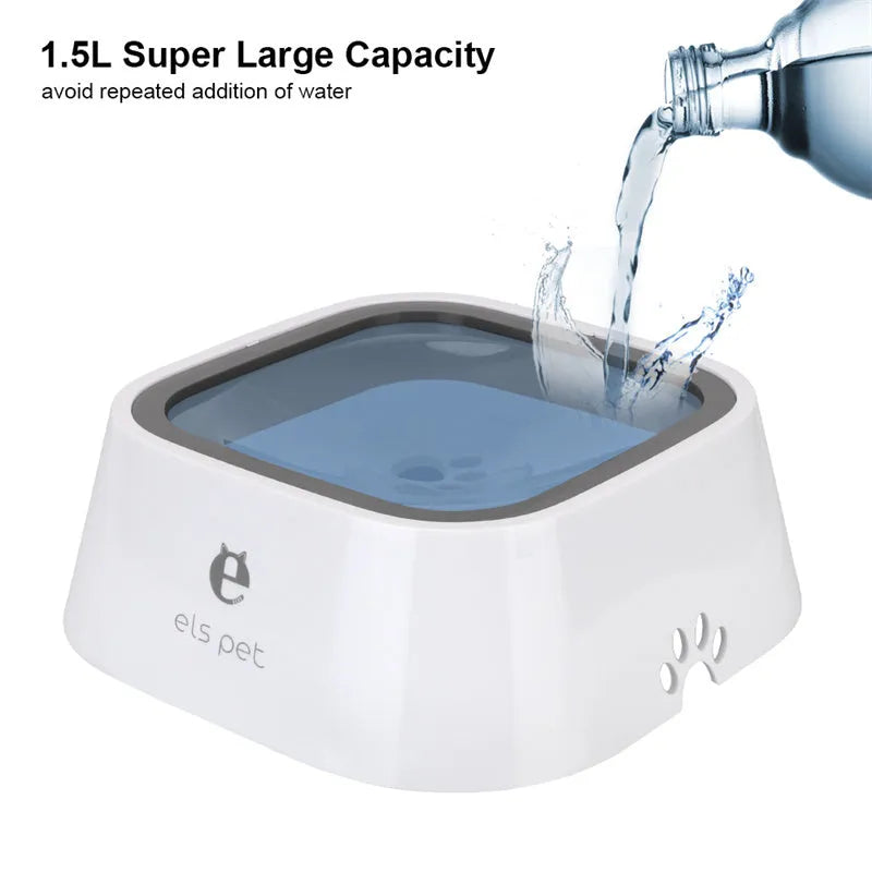 1.5L grey pet floating water bowl with anti-overflow floating plate and non-slip base