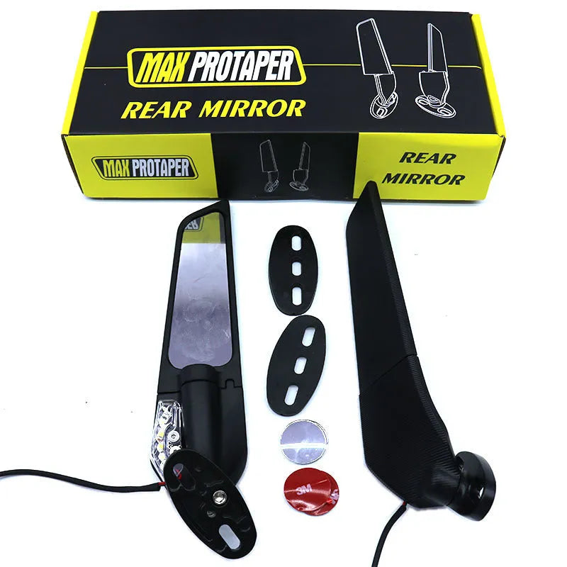 Pair of yellow aluminium motorcycle rearview mirrors with convex glass lenses on a 6mm thread mount.