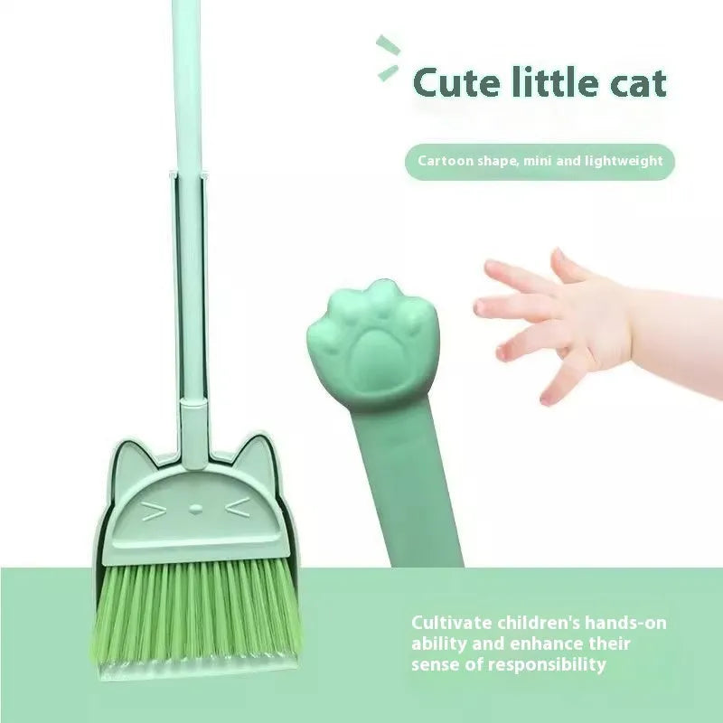 Purple broom and dustpan set with rotating brush holder on plastic construction