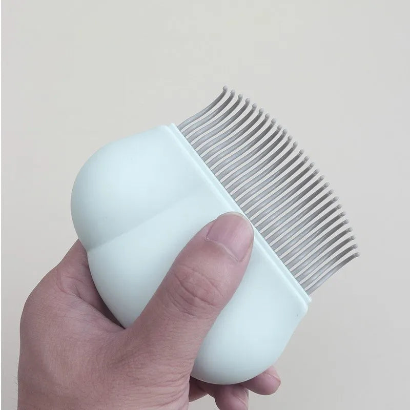Paw Soft deshedding brush in blue, pink or white, showing 4-blade dematting head on 9cm square tool.