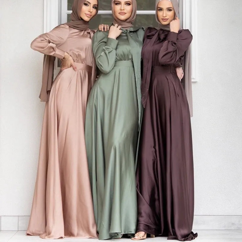 Women's Arabic style solid colour cotton blend dress in burgundy available in sizes S to XXL