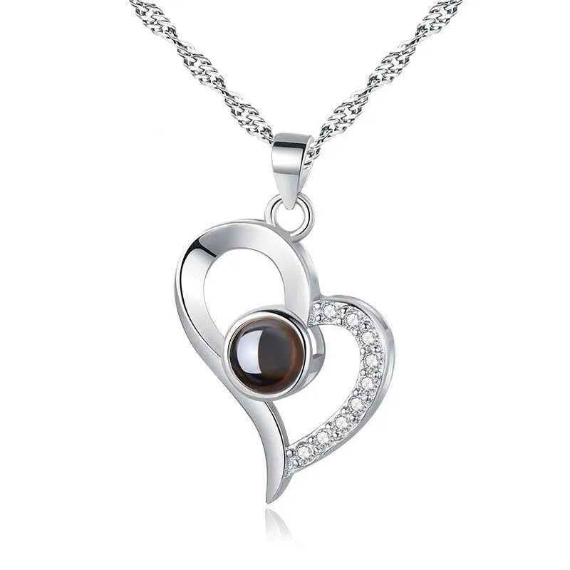 925 silver projection colour photo heart necklace with rose gold finish and chain, 20.5x16.3mm pendant