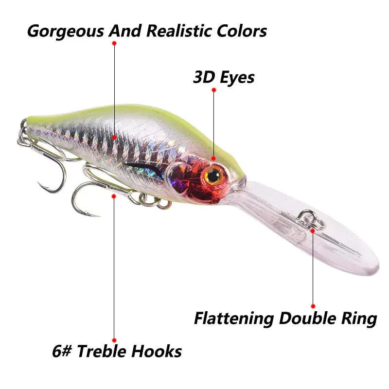 10.5cm hard fishing lure with deep diving lip and multiple colour options