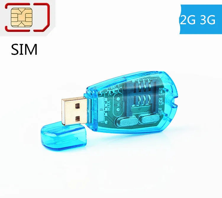 Blue USB 2.0 mobile phone SIM card reader for data transfer and backup