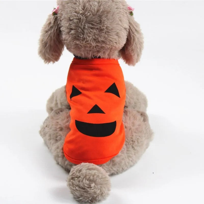 Halloween pet pumpkin clothes in orange cloth with smiley face design for cats and small dogs