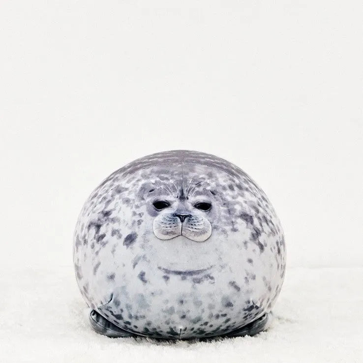 Plush seal cushion in grey, soft stretch velvet fabric, PP cotton filling, lifelike design