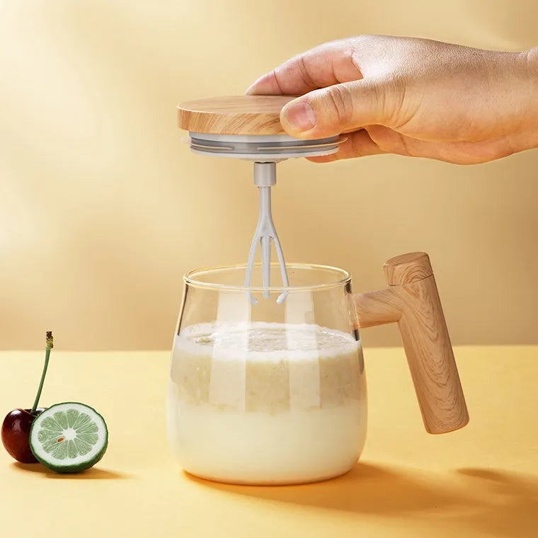 400ml clear borosilicate glass self-stirring electric coffee mug with button.