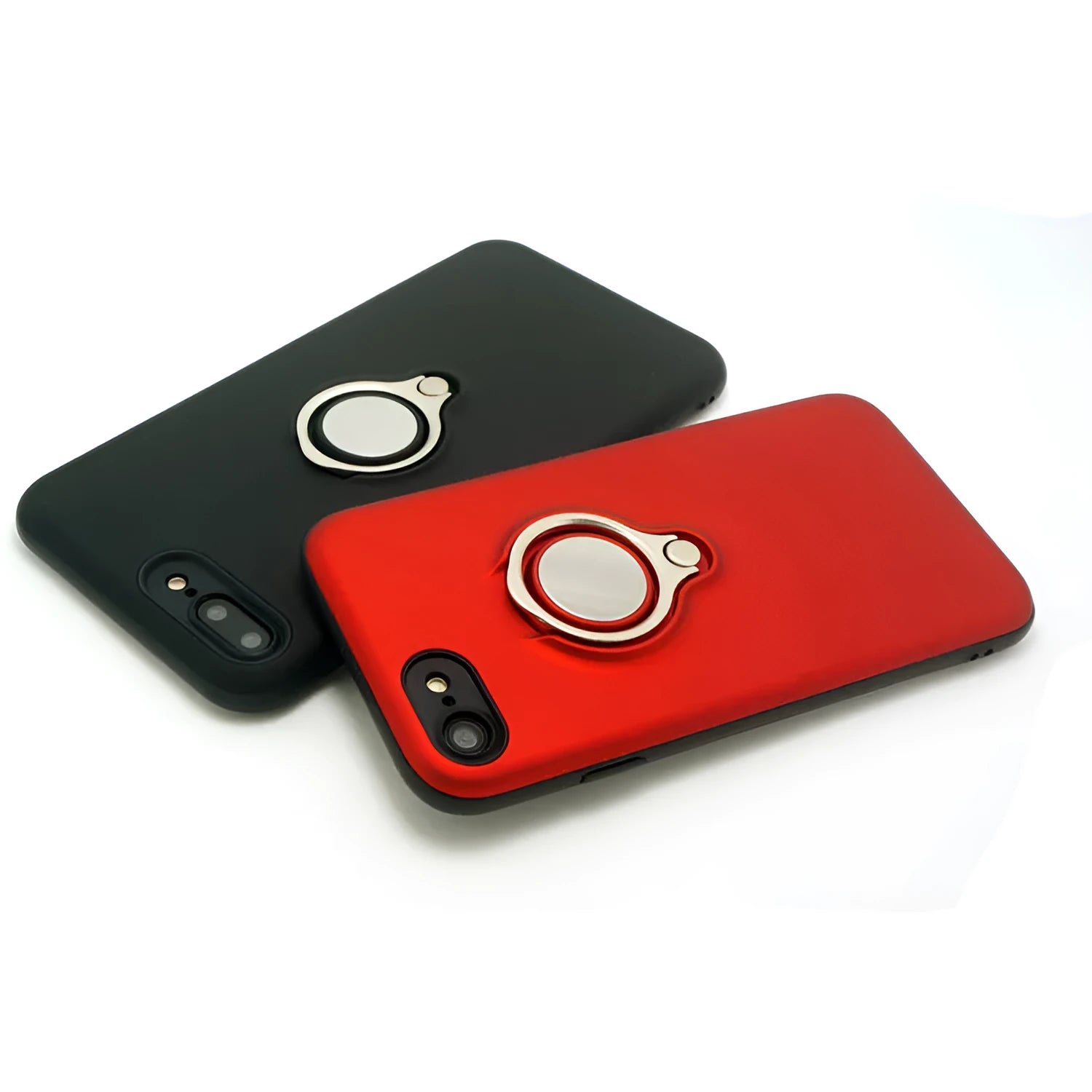 Magnetic back cover case for Apple iPhone in solid colours: black, blue, gold, red, and rose gold.
