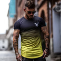 Men's 95% cotton muscle fitness top short sleeve crew neck t-shirt in black blue for gym training