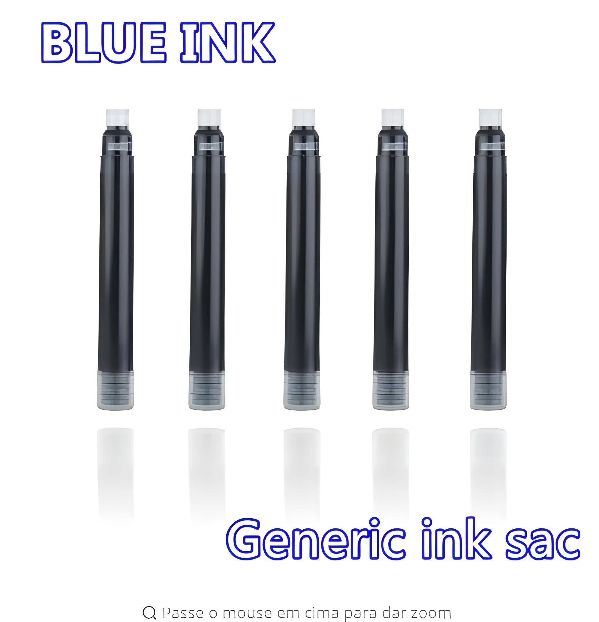 Ten steel ink sacs with screw-in fittings for fountain pen repair on a white background.