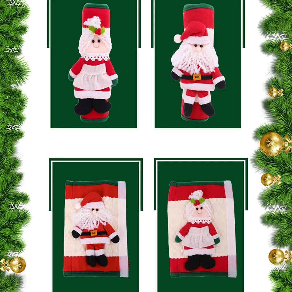 Red cloth Christmas refrigerator glove decoration, two refrigerator sets, 23x15cm, festive fridge accessory.