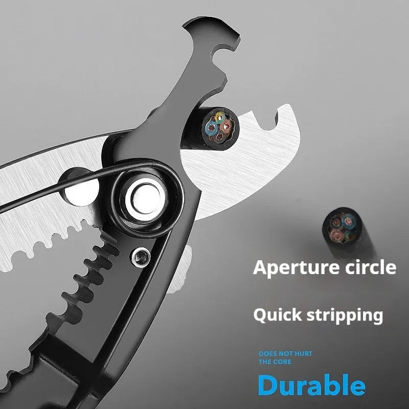 Fully automatic wire stripping pliers tool with high carbon steel blades