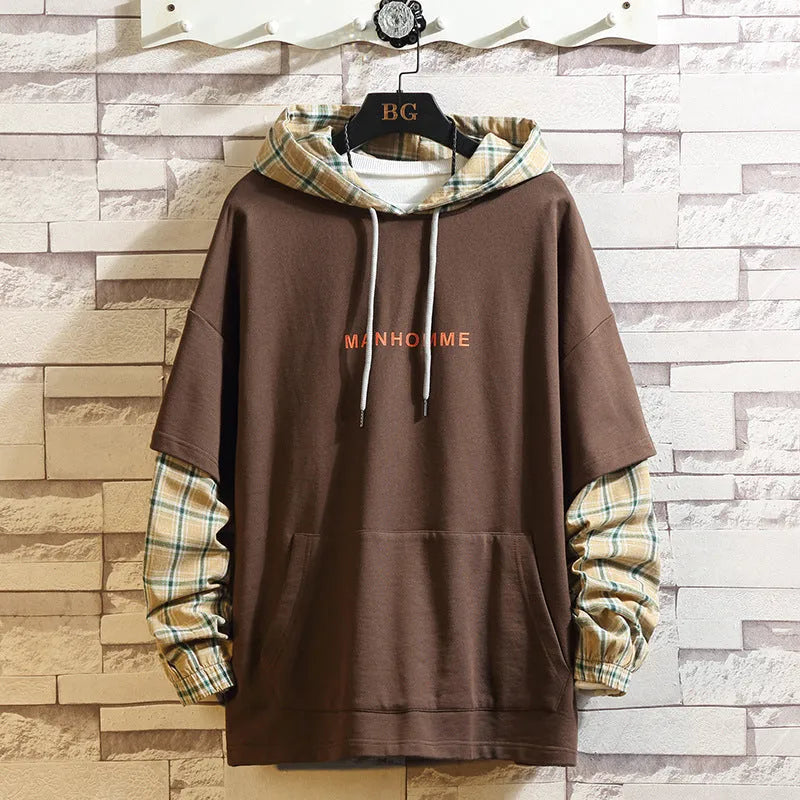 Youth fashion hoodie in coffee colour with round neck and long sleeves