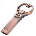 Heart shaped bronze metal USB pendant flash drive with keychain loop