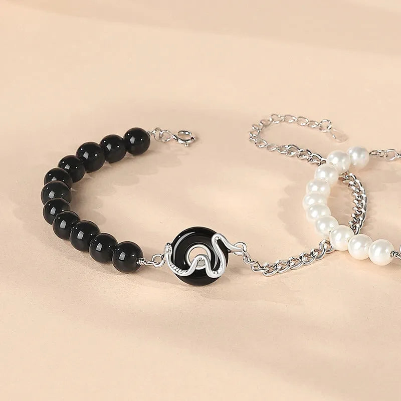 925 sterling silver couple bracelets with snake motif and secure buckle clasps in New Chinese style