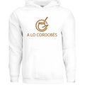 White loose fit drop-shoulder pullover hoodie with front pocket on model