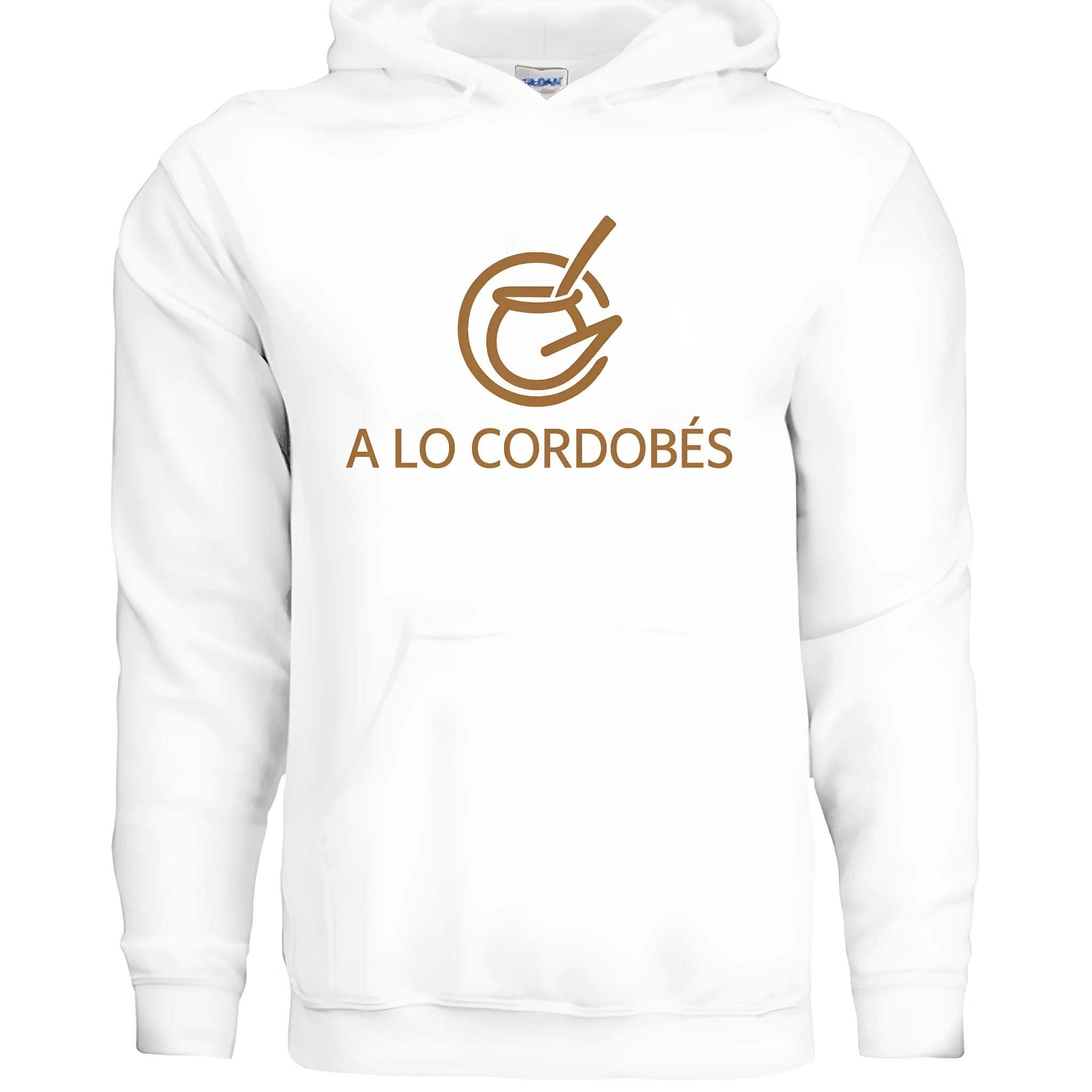 White loose fit drop-shoulder pullover hoodie with front pocket on model