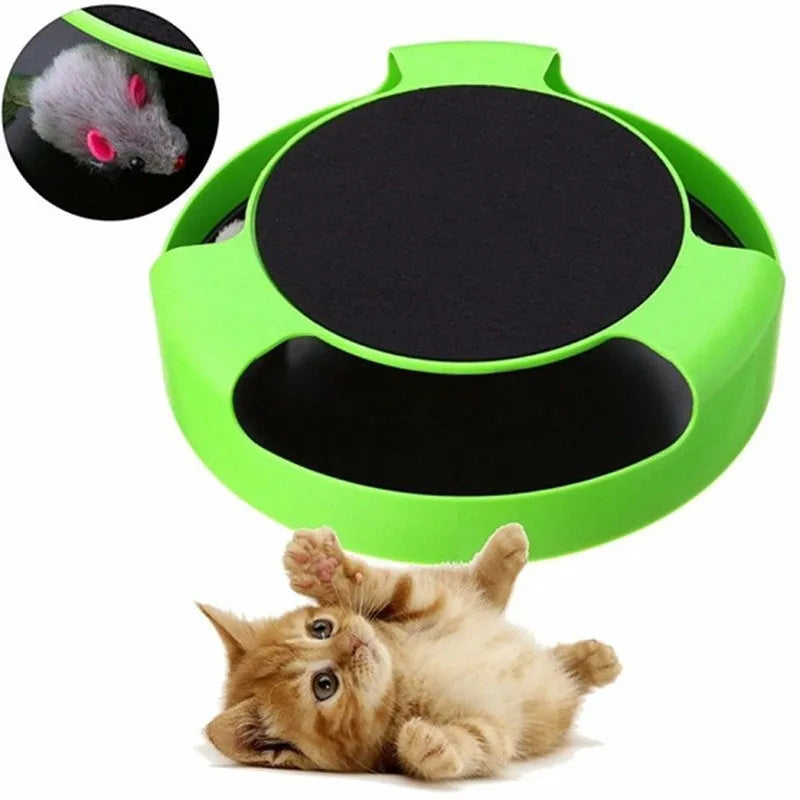 Cat Catch furry mouse cat toy with plastic body and realistic fur on white background
