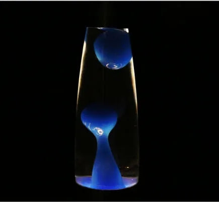 Metal bottom lava lamp with glass bottle on aluminium base, 33 cm tall