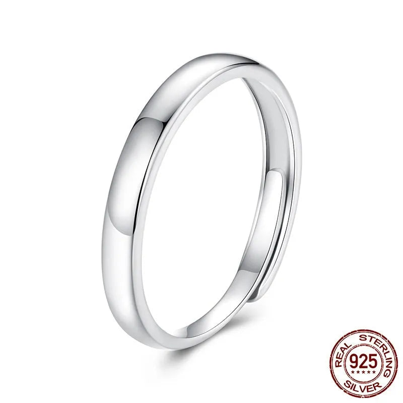 S925 sterling silver open ring for men and women, geometric gloss finish, average size couple ring.