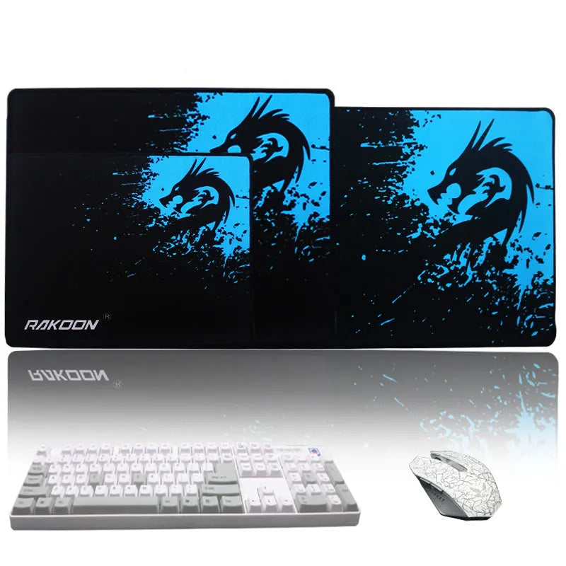 Non-slip mouse pad with textured surface and reinforced stitched edges on a desk