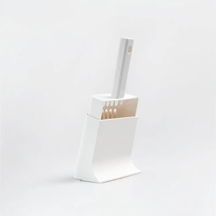 White plastic cat litter scoop kit, 130 x 100 x 258mm, for cat toilet cleaning