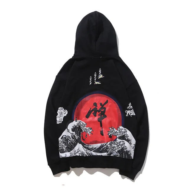 Men hooded sweatshirt loose fit digital print polyester black white casual sports top
