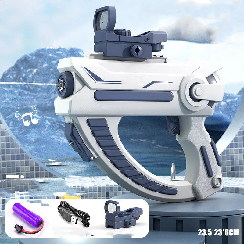 Electric automatic water absorption water gun in blue or pink with 358ml capacity and USB charging