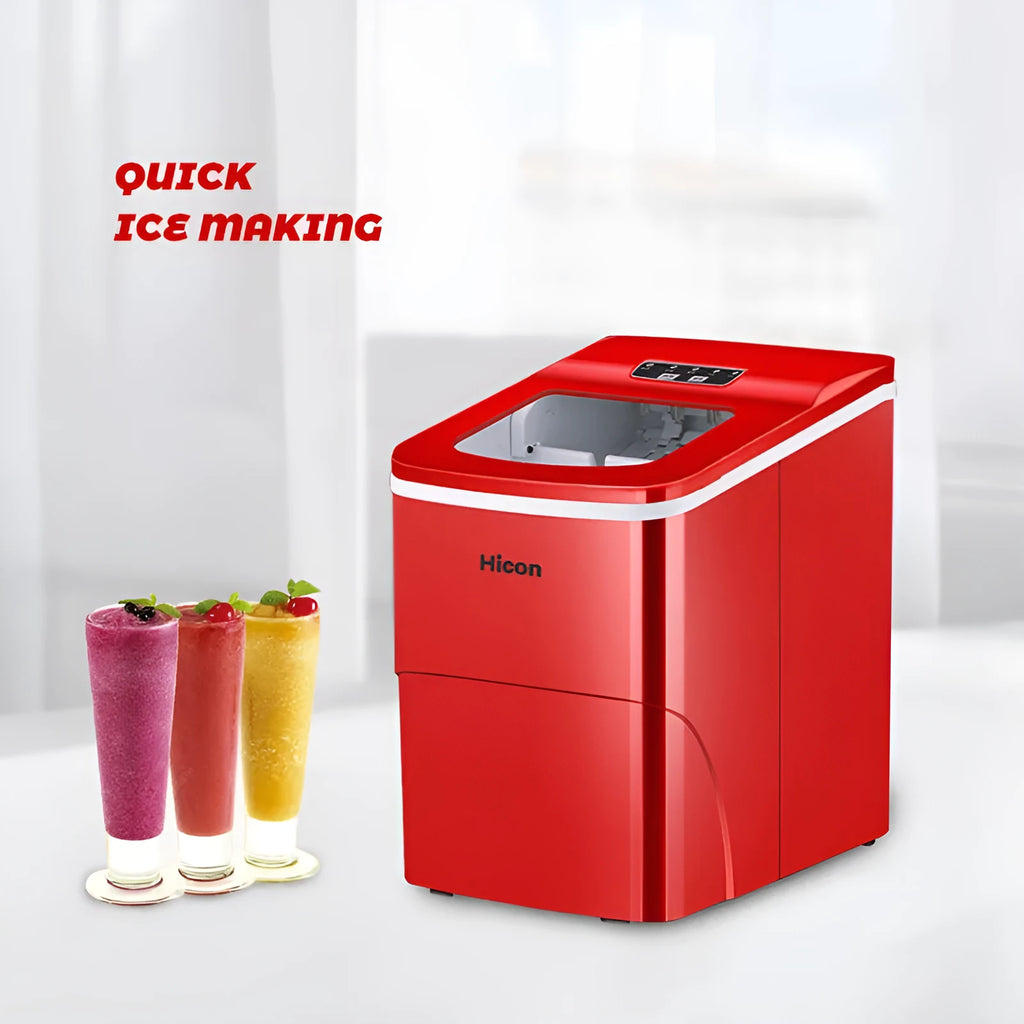 15KG smart WiFi round ice cube maker in black or red with manual water fill and 220V 50Hz power.
