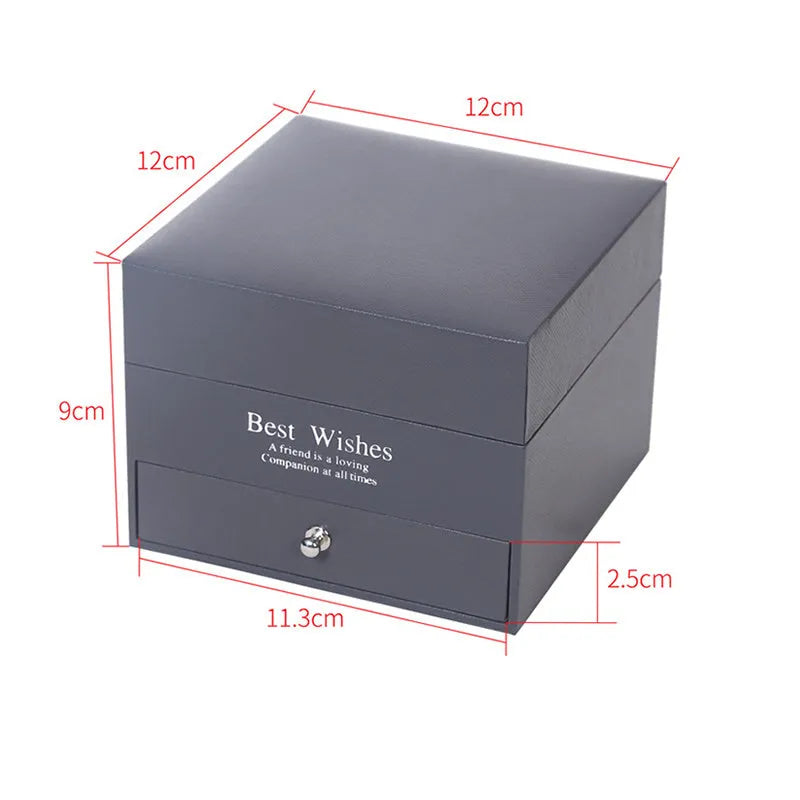 Silver double-layer rose gift box with nine foam latex roses and drawer for jewellery storage