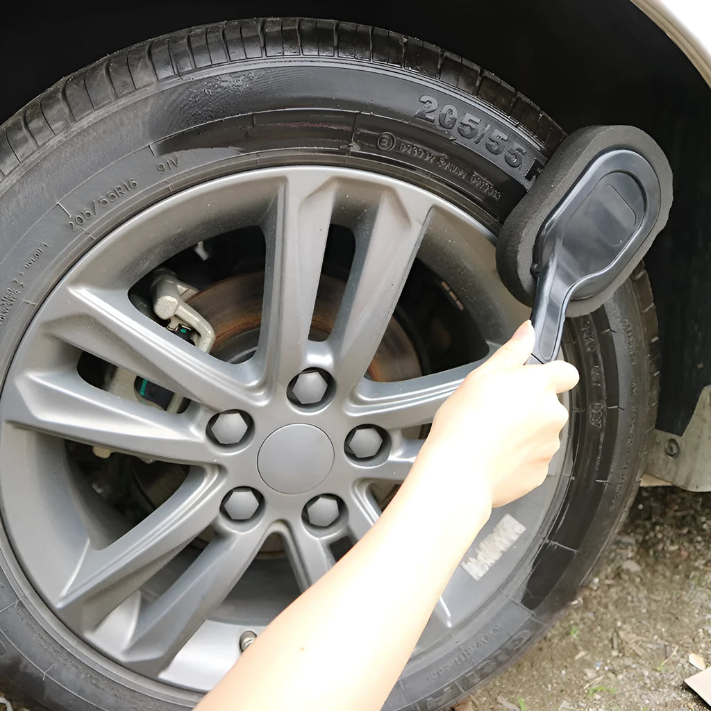 Car tyre waxing long handle sponge brush with polyester sponge head