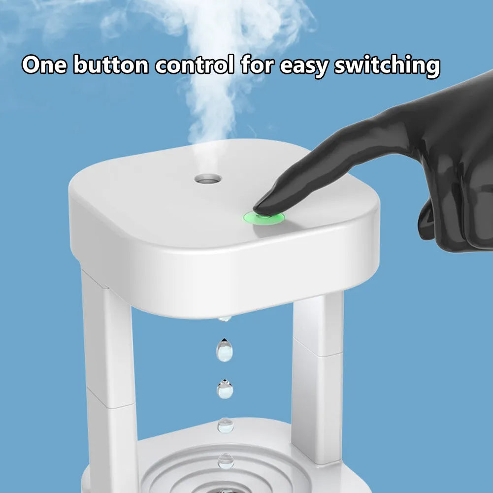 Creative anti-gravity water drop humidifier with optical water droplet illusion and colour lighting