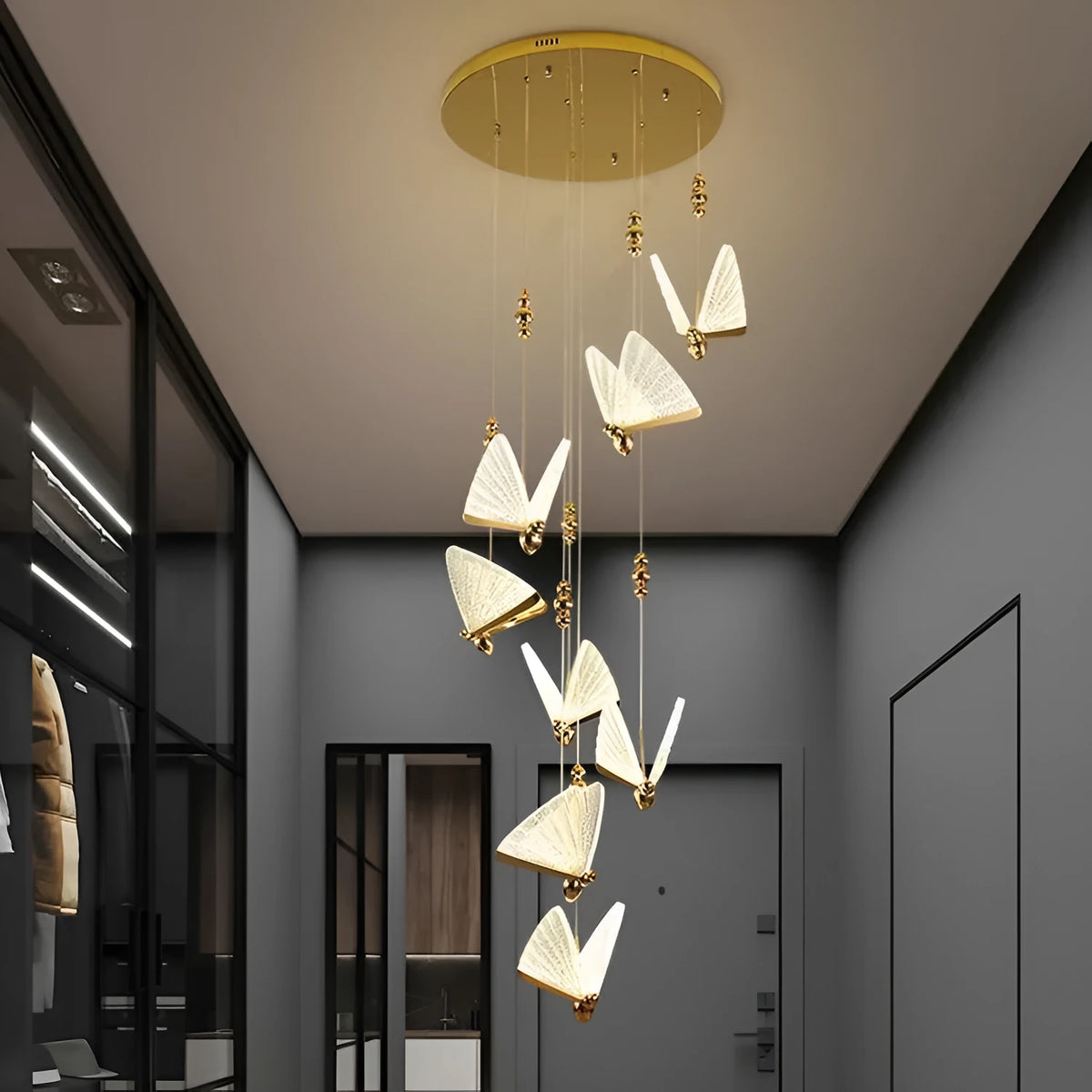 Butterfly crystal chandelier LED ceiling light with fish shape and 111V-240V range for bedroom staircase restaurant
