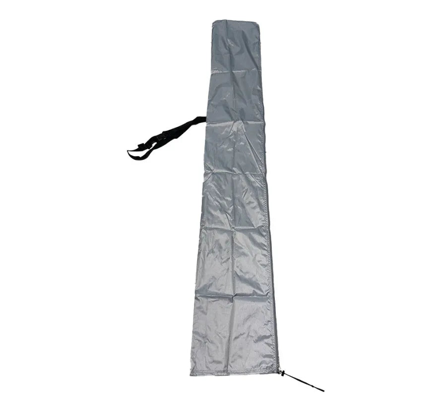 Grey waterproof Oxford cloth cover for a banana-shaped outdoor umbrella.
