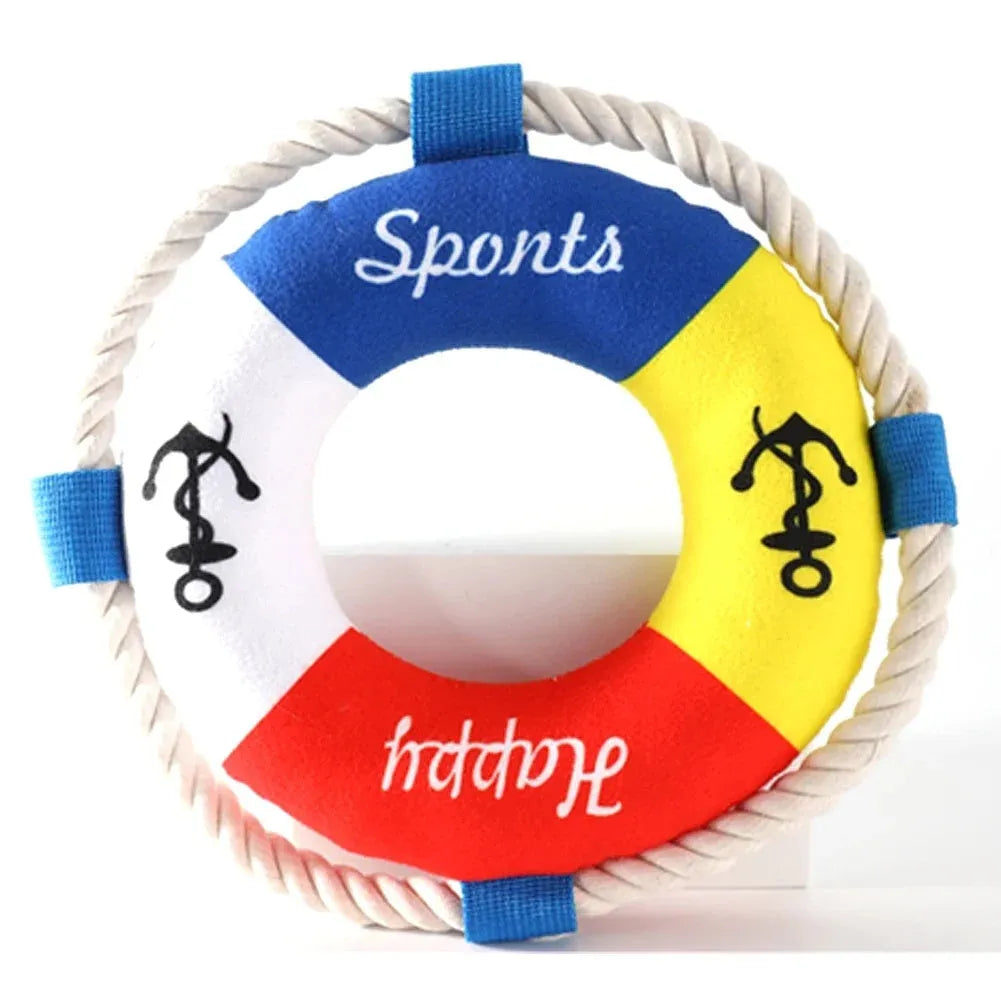Yellow fish design floating dog pull ring squeaky toy measuring 25cm for chew and fetch games