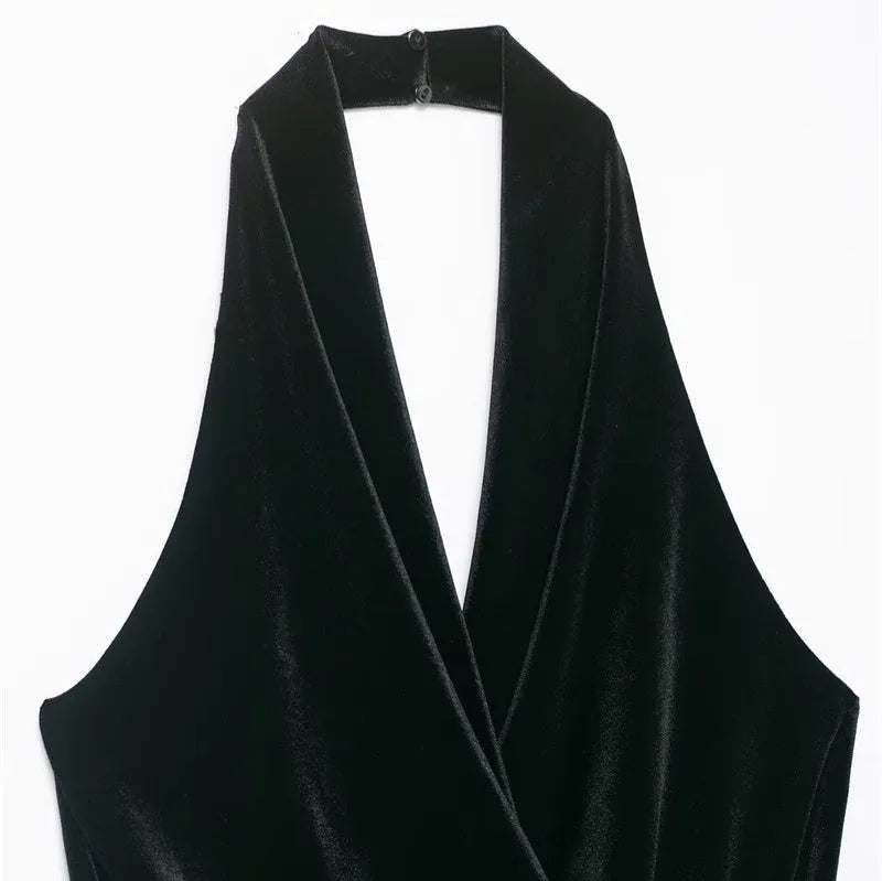 Women's hooded fringe-trimmed short dress in black mercerised cotton knit with pleated detail